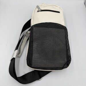 White And Black Sling Bag w/ Silver Hardware & Black Adjustable Strap, New w/tag